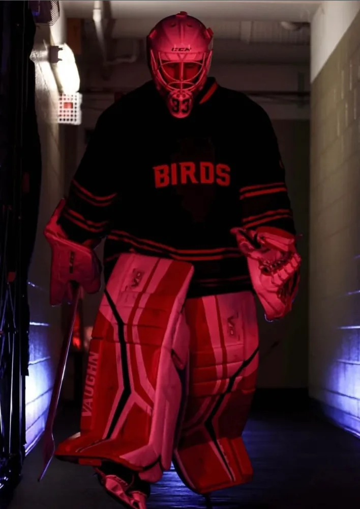 Coach Cole Walter in goalie gear